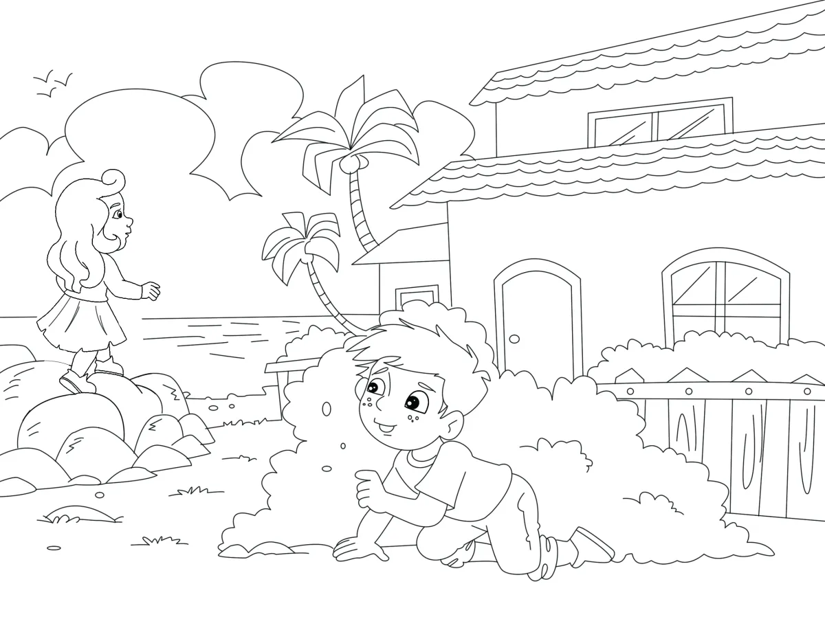 Children coloring book line drawing with animals