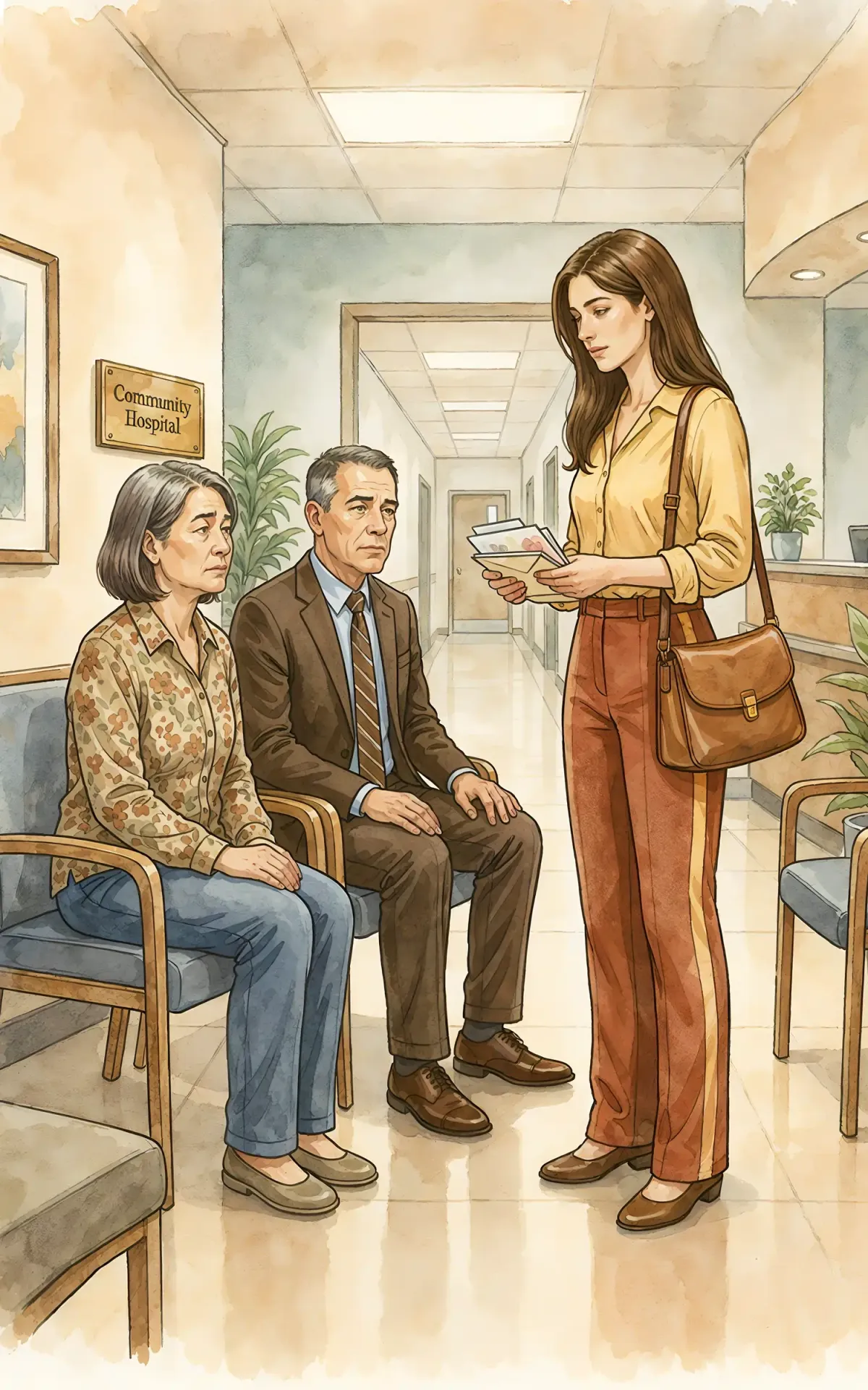 School counselor speaking with students in an office in a realistic educational illustration.