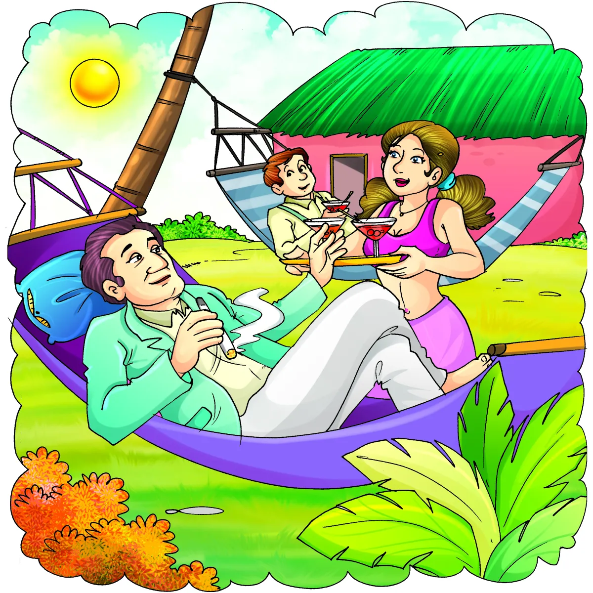 Family picnic nature illustration for kids