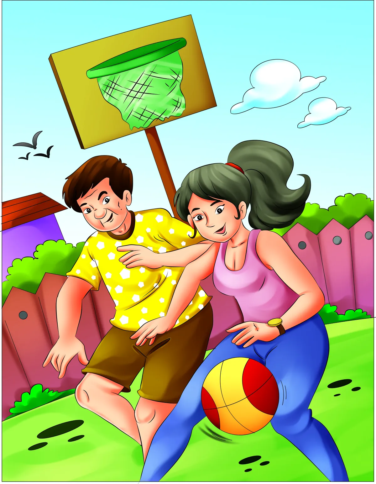 Kids playing ball outdoor illustration