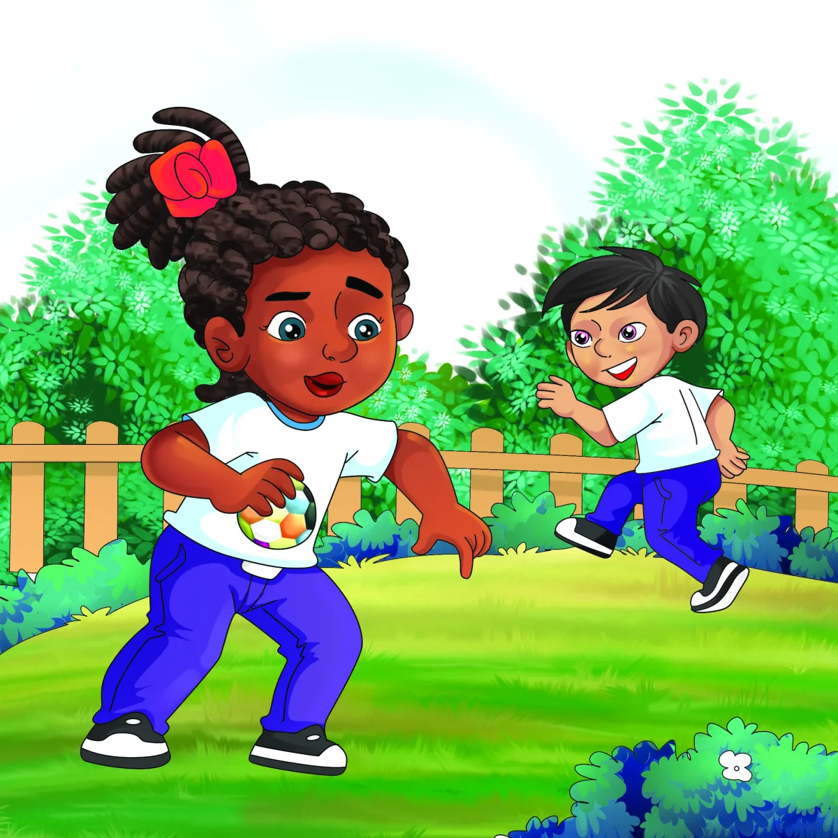 Kids playing in outdoor park illustration