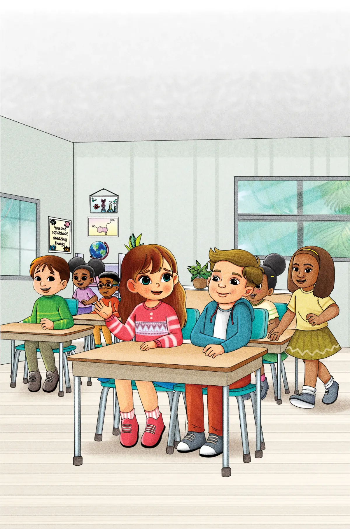 Watercolor children book illustration boy girl