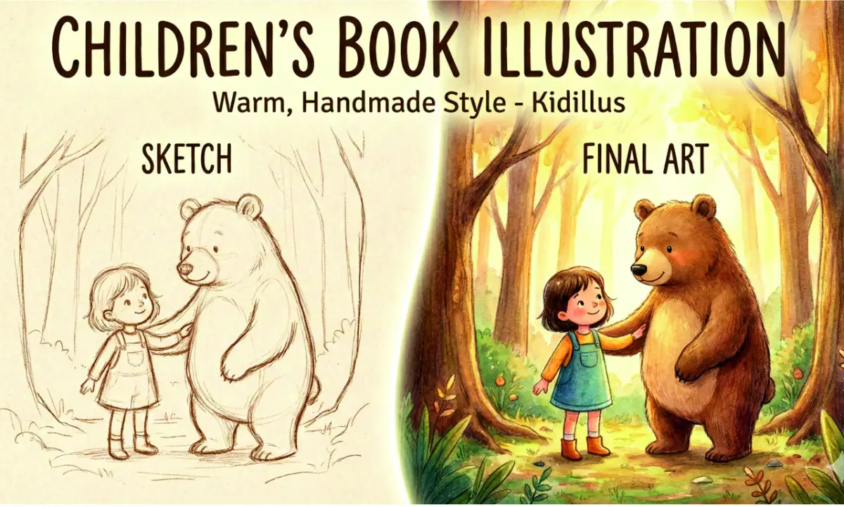 I will create signature watercolor children book illustrations