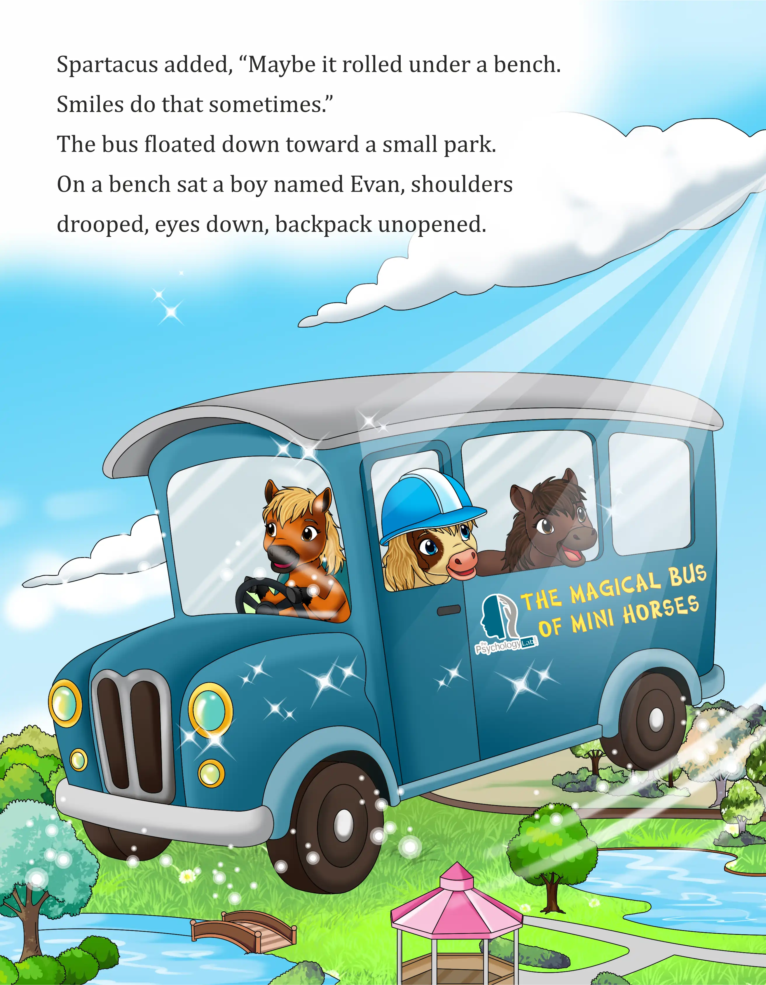 The Magical Bus of Mini Horses: The Lost Smile Adventure — illustration spread 2