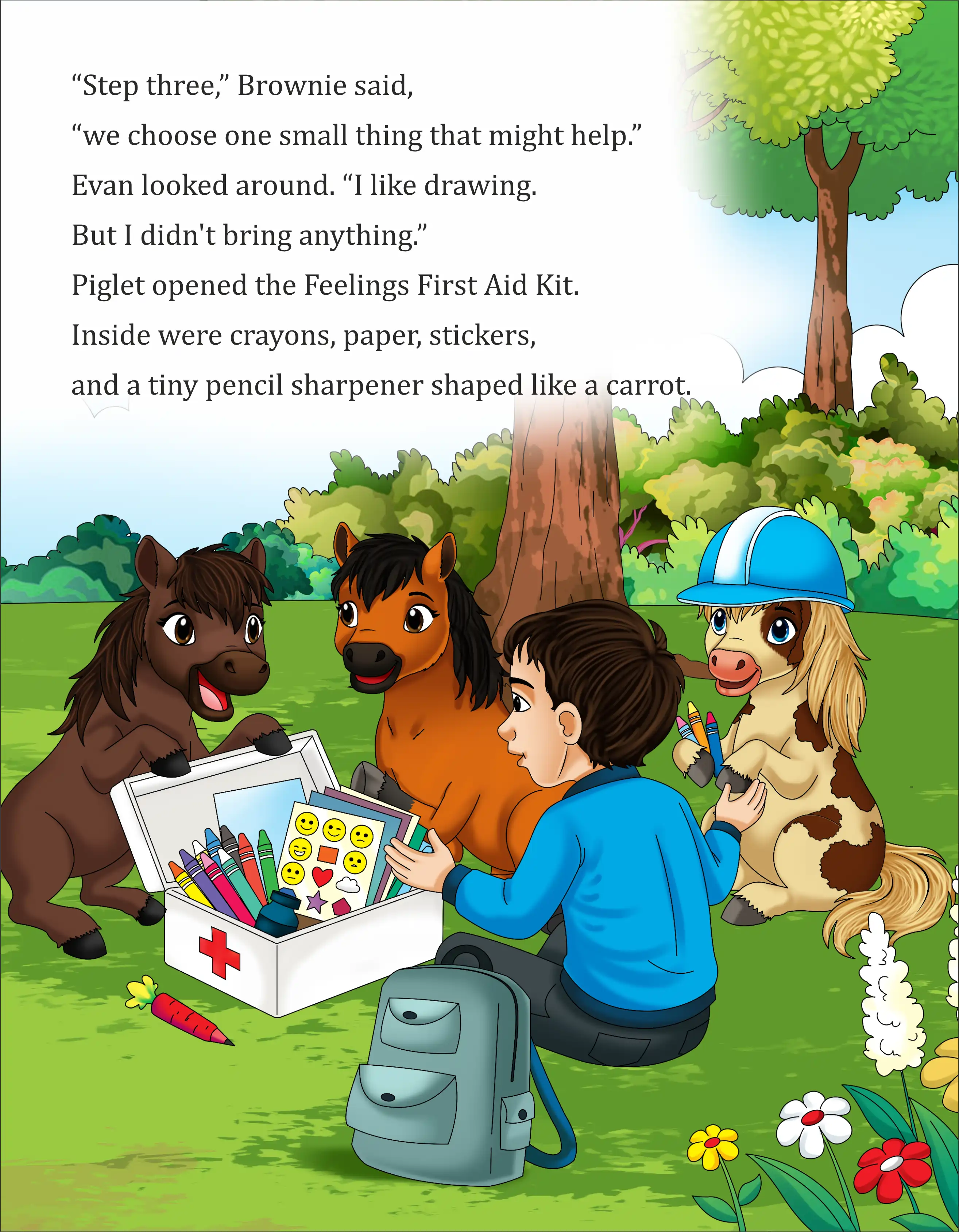 The Magical Bus of Mini Horses: The Lost Smile Adventure — illustration spread 3