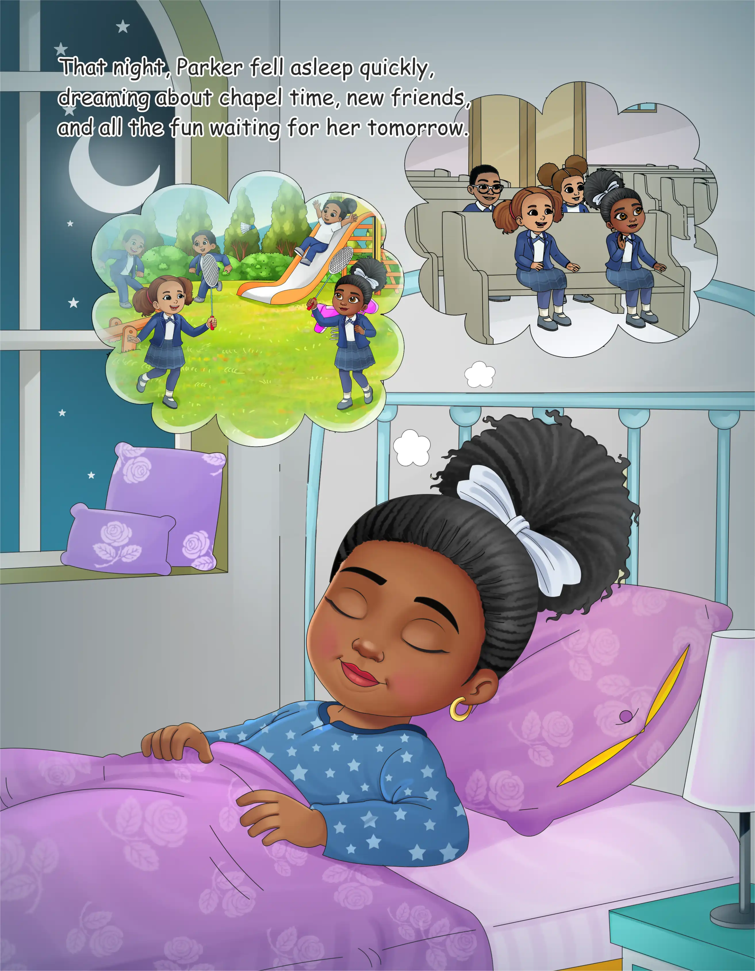 Parker’s First Day of Kindergarten — illustration spread 1